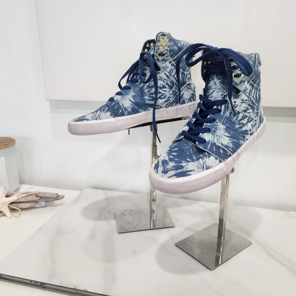 [ SUPRA] boys size 5,- or mens size 3, blue& white hi top " SKYFALL" sneakers - Picture 1 of 15
